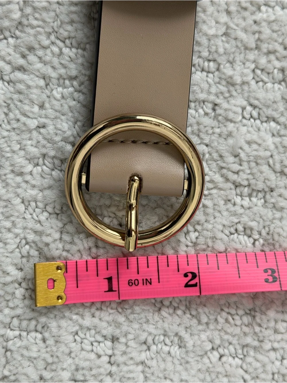 Classic Nude Leather Belt with Gold Round Buckle Small classic minimalist preppy